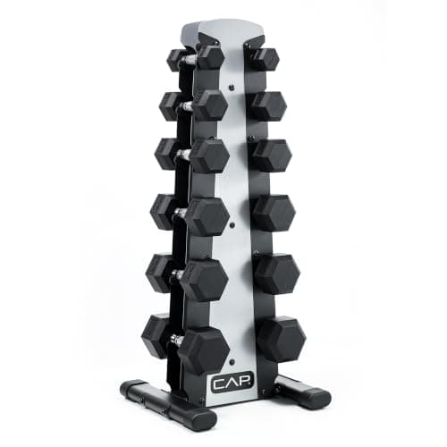CAP 210 lb Rubber Hex Dumbbell Set with Vertical Rack