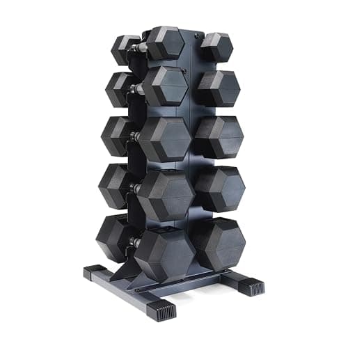 CAP 300 lb Rubber Hex Dumbbell Set with Vertical Rack