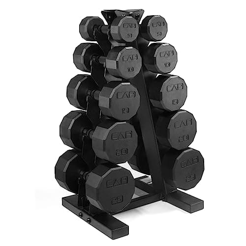 CAP 150 lb Rubber 12-Sided Dumbbell Set with A-Frame Rack
