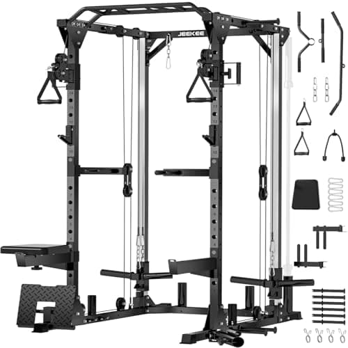 JEEKEE Power Cage with Dual-Pulley Cable Crossover