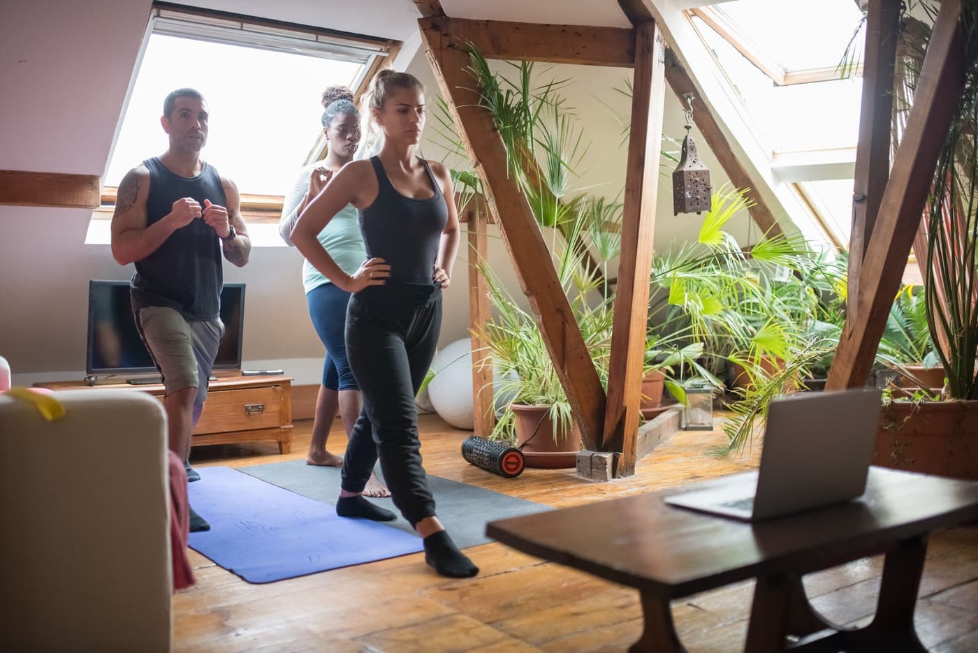 A compact home gym in a small room